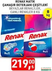 RENAX MATİK ÇAMAŞIR DETERJANI 8 KG fiyat ve kampanya bilgisi
